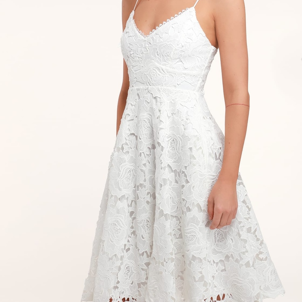 LULUS NORA LEE WHITE SLEEVELESS LACE MIDI DRESS